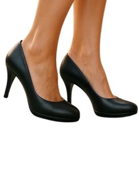 ALDO Black Genuine Leather Platform Pumps Shoes Heels Round Toe 8.5